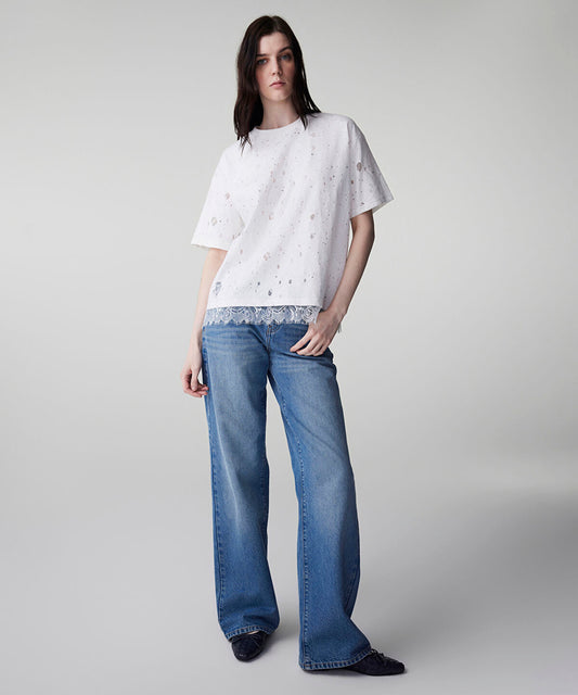 Distressed-Effect Mixed T-Shirt