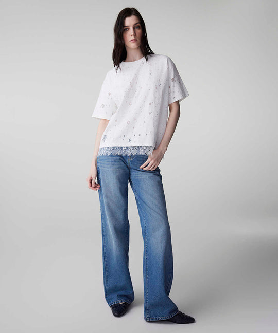 Distressed-Effect Mixed T-Shirt