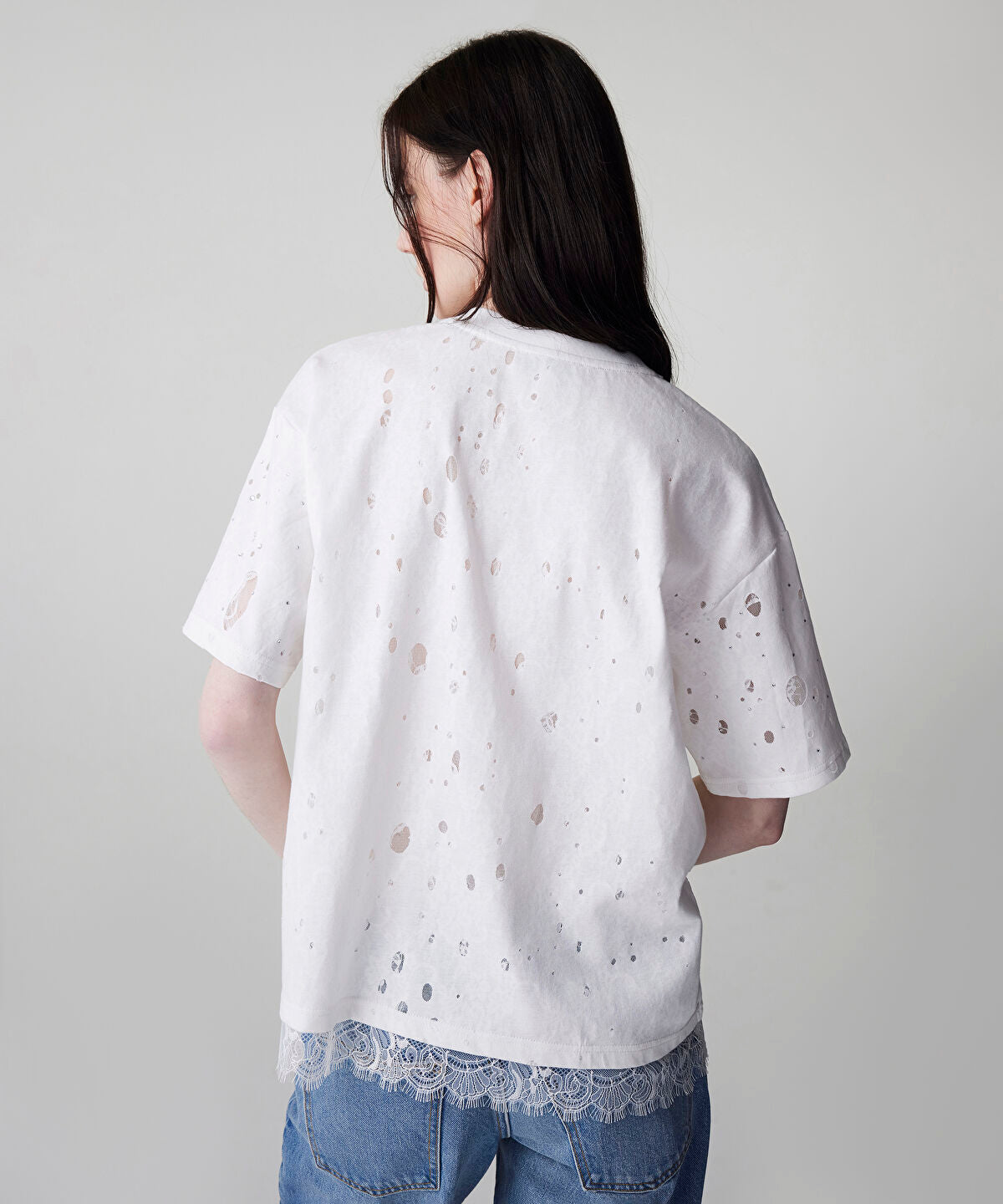 Zoomed Distressed-Effect Mixed T-Shirt