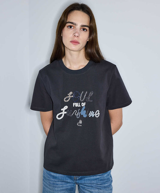 Slogan Embroidered T-Shirt