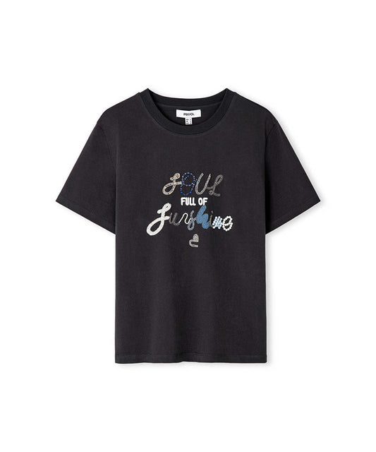 Slogan Embroidered T-Shirt