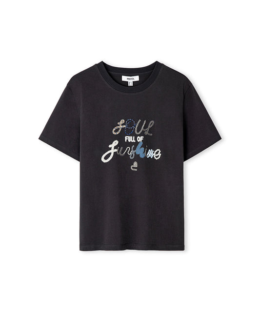 Slogan Embroidered T-Shirt