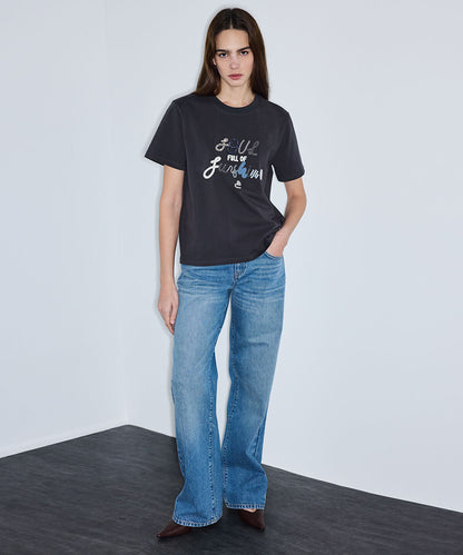Slogan Embroidered T-Shirt
