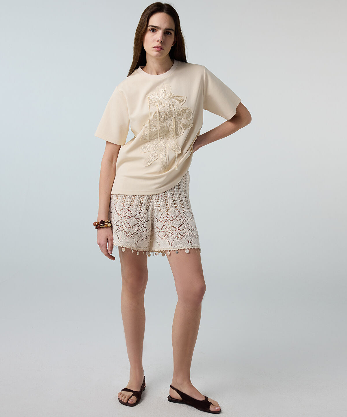 Embroidered T-Shirt with Fringes