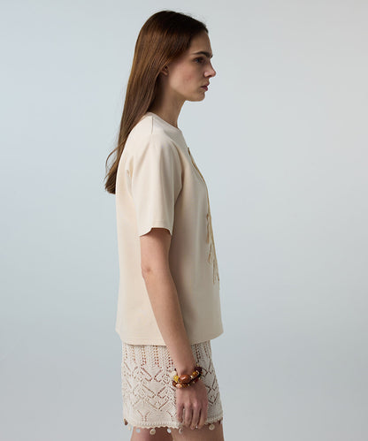 Embroidered T-Shirt with Fringes
