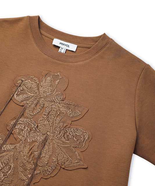 Embroidered T-Shirt with Fringes