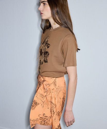 Embroidered T-Shirt with Fringes