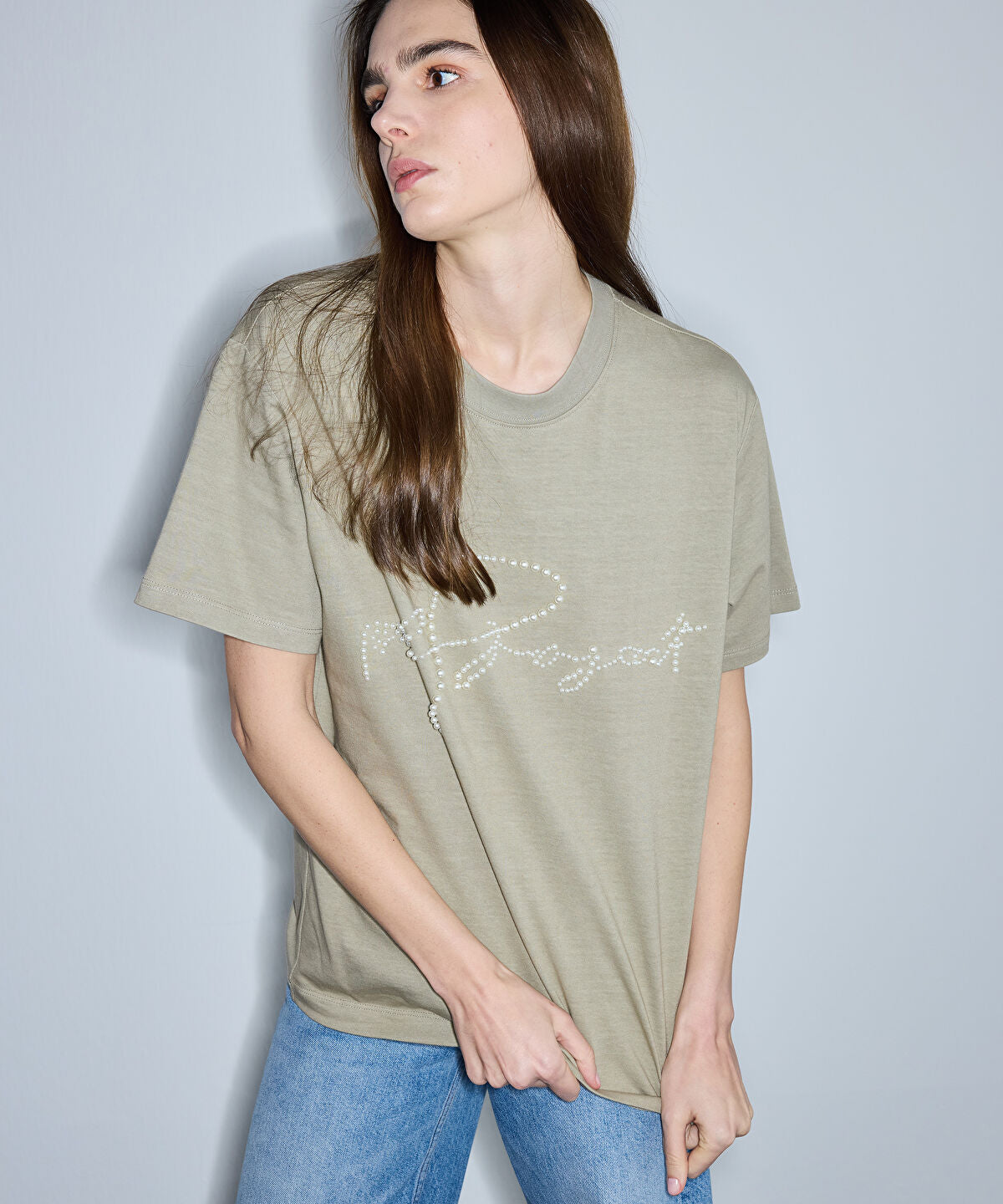 Zoomed T-Shirt with Faux Pearl Embellishments