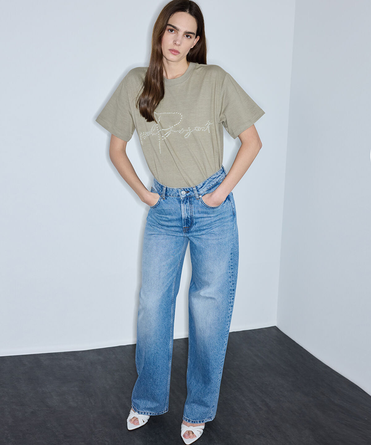 Zoomed T-Shirt with Faux Pearl Embellishments