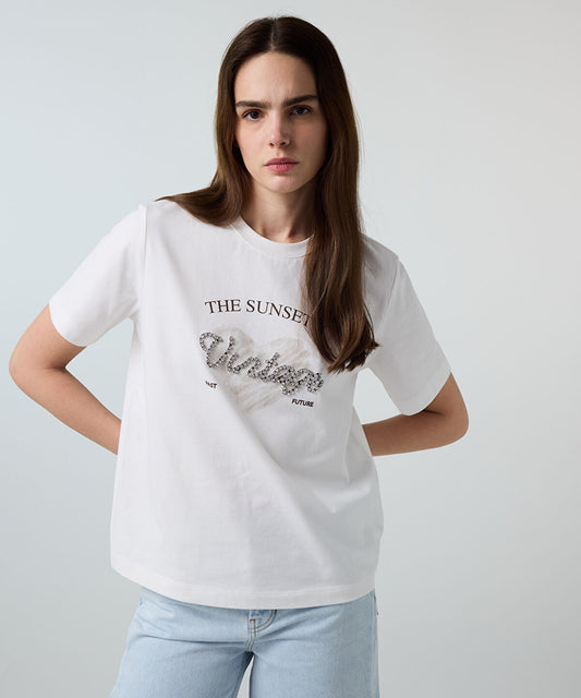 Printed Rhinestone T-Shirt