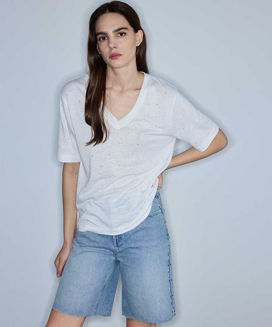 Rhinestone V-Neck T-Shirt 
