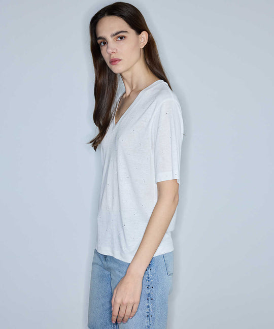 Rhinestone V-Neck T-Shirt 