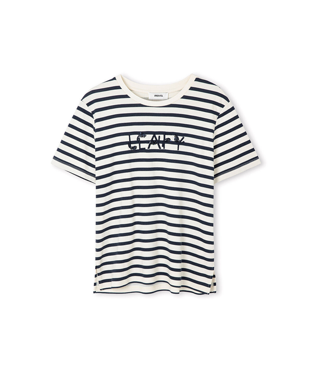 Striped T-Shirt with Slogan Embroidery
