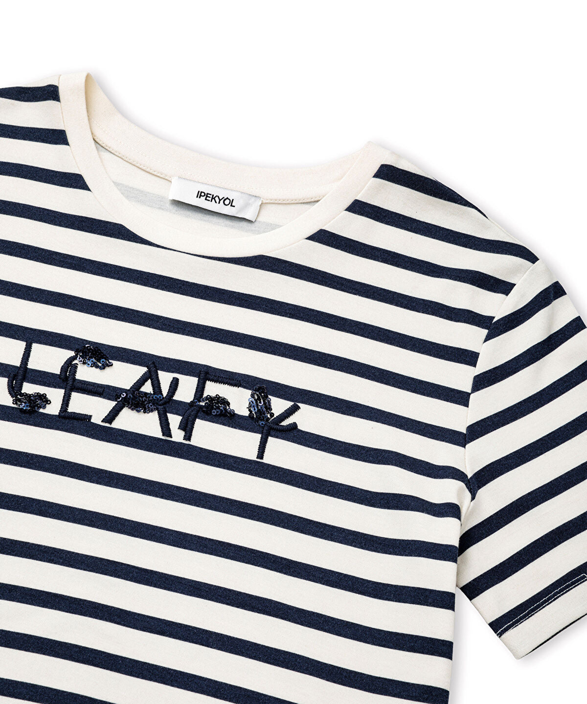 Zoomed Striped T-Shirt with Slogan Embroidery