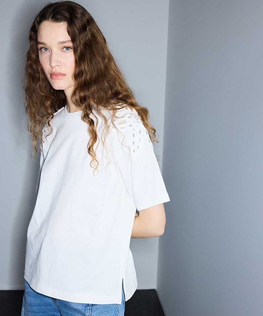 Embroidered Cutout T-Shirt
