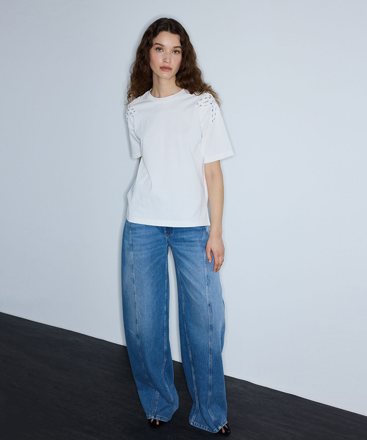 Embroidered Cutout T-Shirt