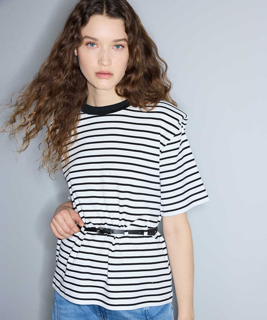 Striped T-Shirt with Shoulder Pads
