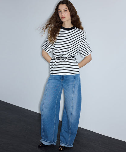 Striped T-Shirt with Shoulder Pads