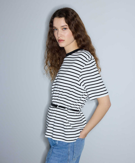 Striped T-Shirt with Shoulder Pads