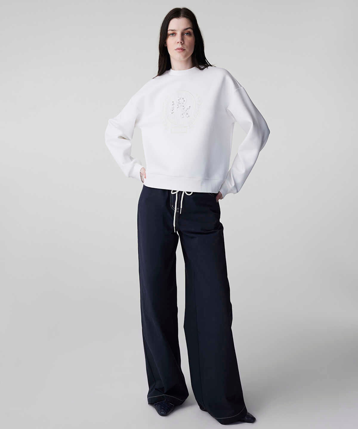 Zoomed Embellished Scuba Sweatshirt