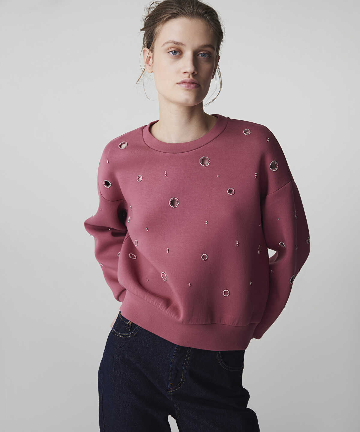 Zoomed Embellished Cutout Sweatshirt