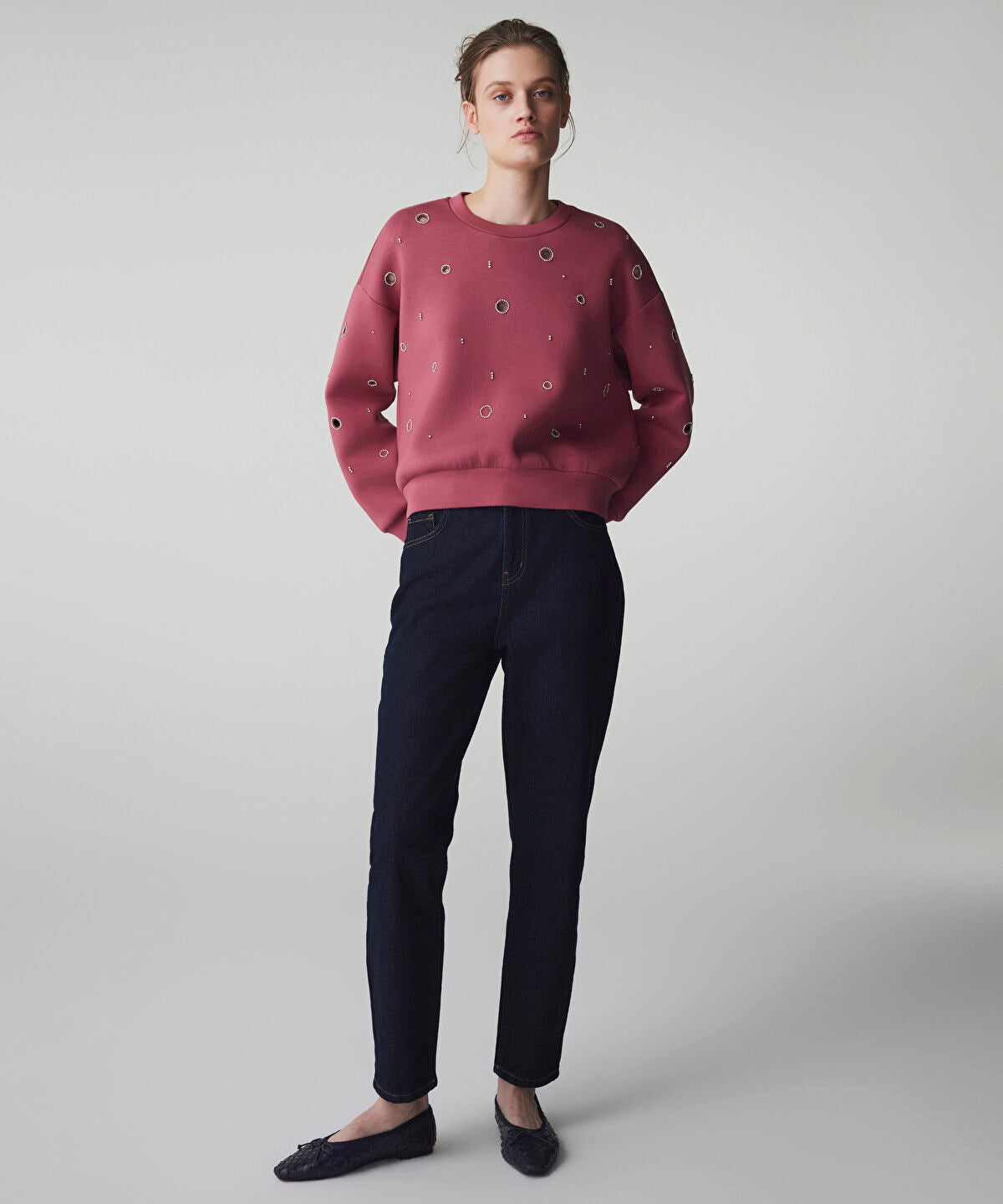 Zoomed Embellished Cutout Sweatshirt