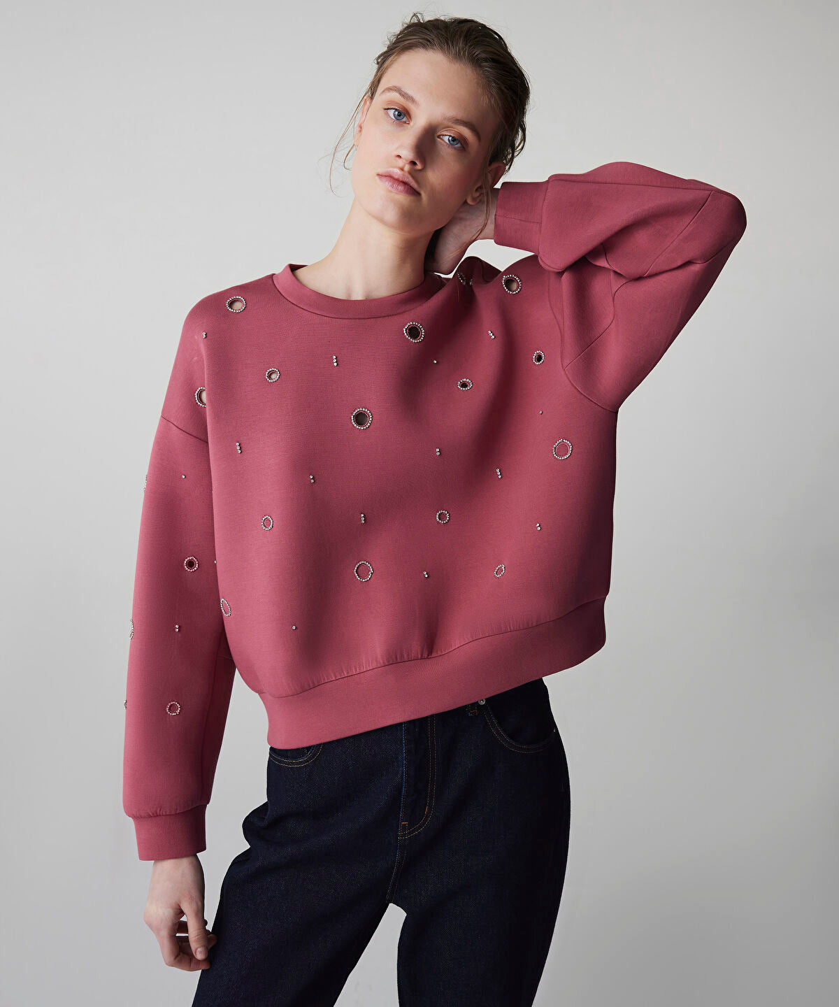 Zoomed Embellished Cutout Sweatshirt