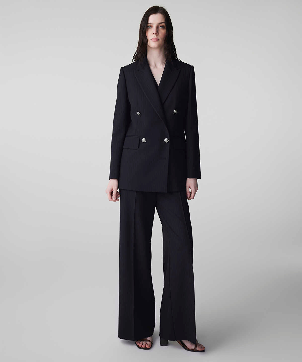 Zoomed Striped Double-Breasted Blazer