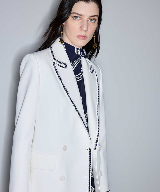 Contrast Trim Double-Breasted Blazer