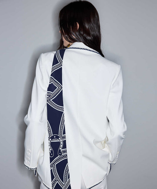 Contrast Trim Double-Breasted Blazer