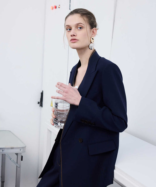Contrast Stitch Double-Breasted Blazer