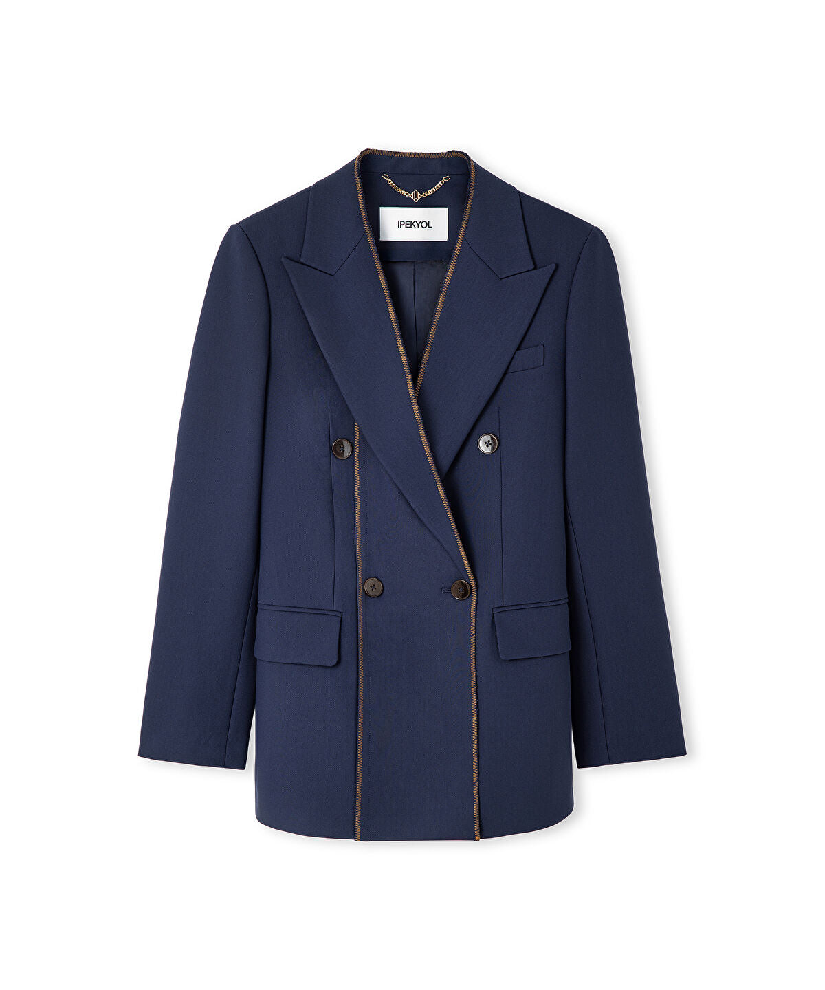 Zoomed Contrast Stitch Double-Breasted Blazer