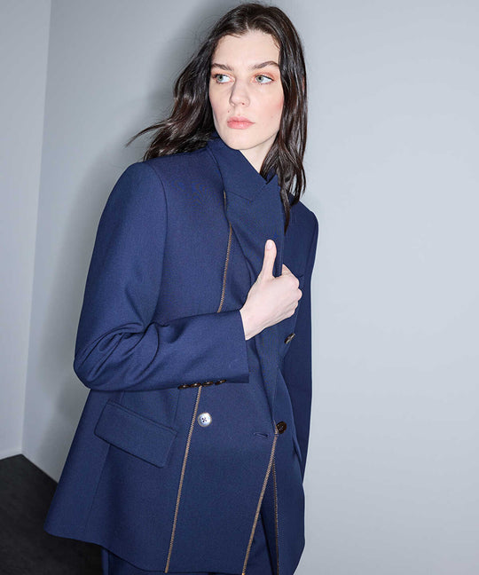 Contrast Stitch Double-Breasted Blazer