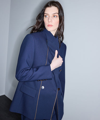 Contrast Stitch Double-Breasted Blazer