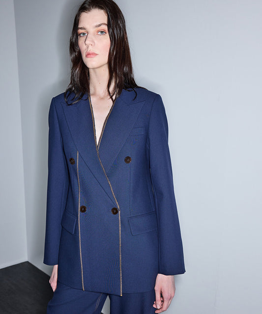Contrast Stitch Double-Breasted Blazer