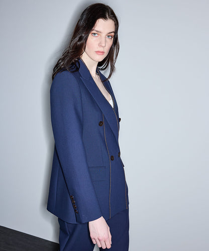 Contrast Stitch Double-Breasted Blazer