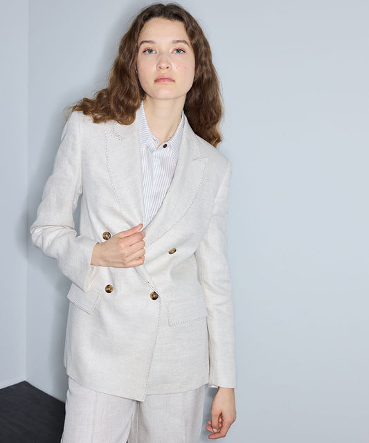Linen Blazer with Shoulder Pads
