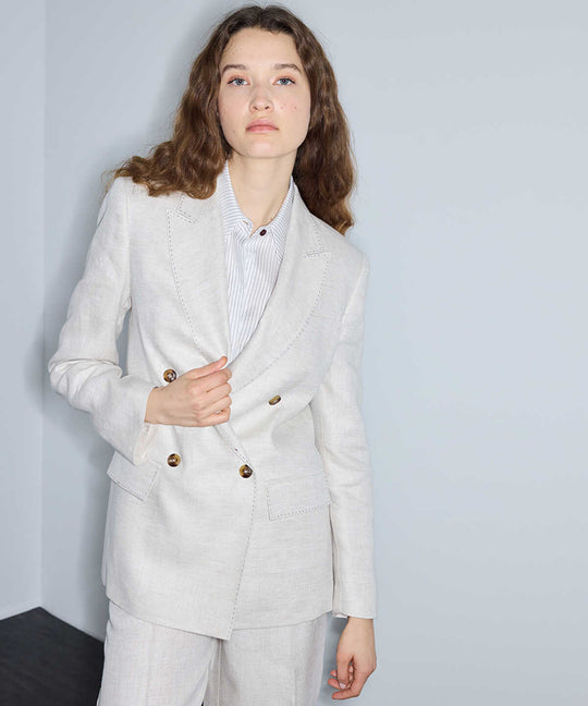 Linen Blazer with Shoulder Pads