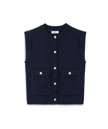 Gold-Button Knit Vest