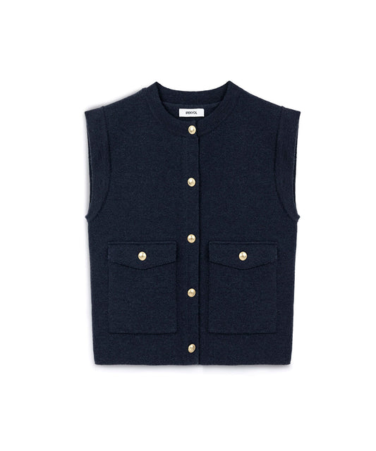 Gold-Button Knit Vest