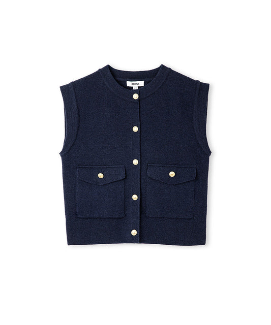 Gold-Button Knit Vest