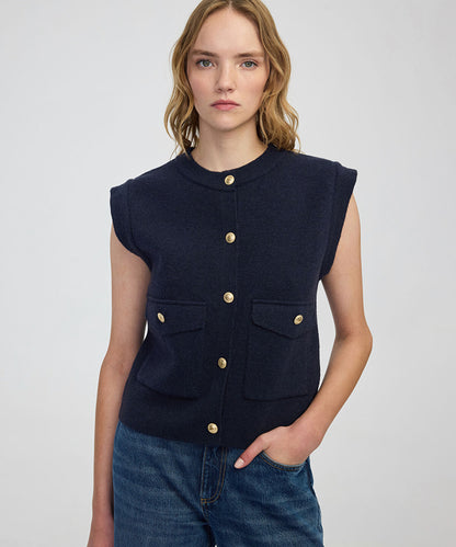 Gold-Button Knit Vest