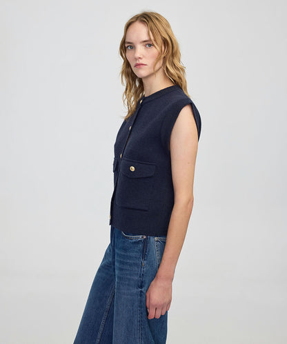 Gold-Button Knit Vest