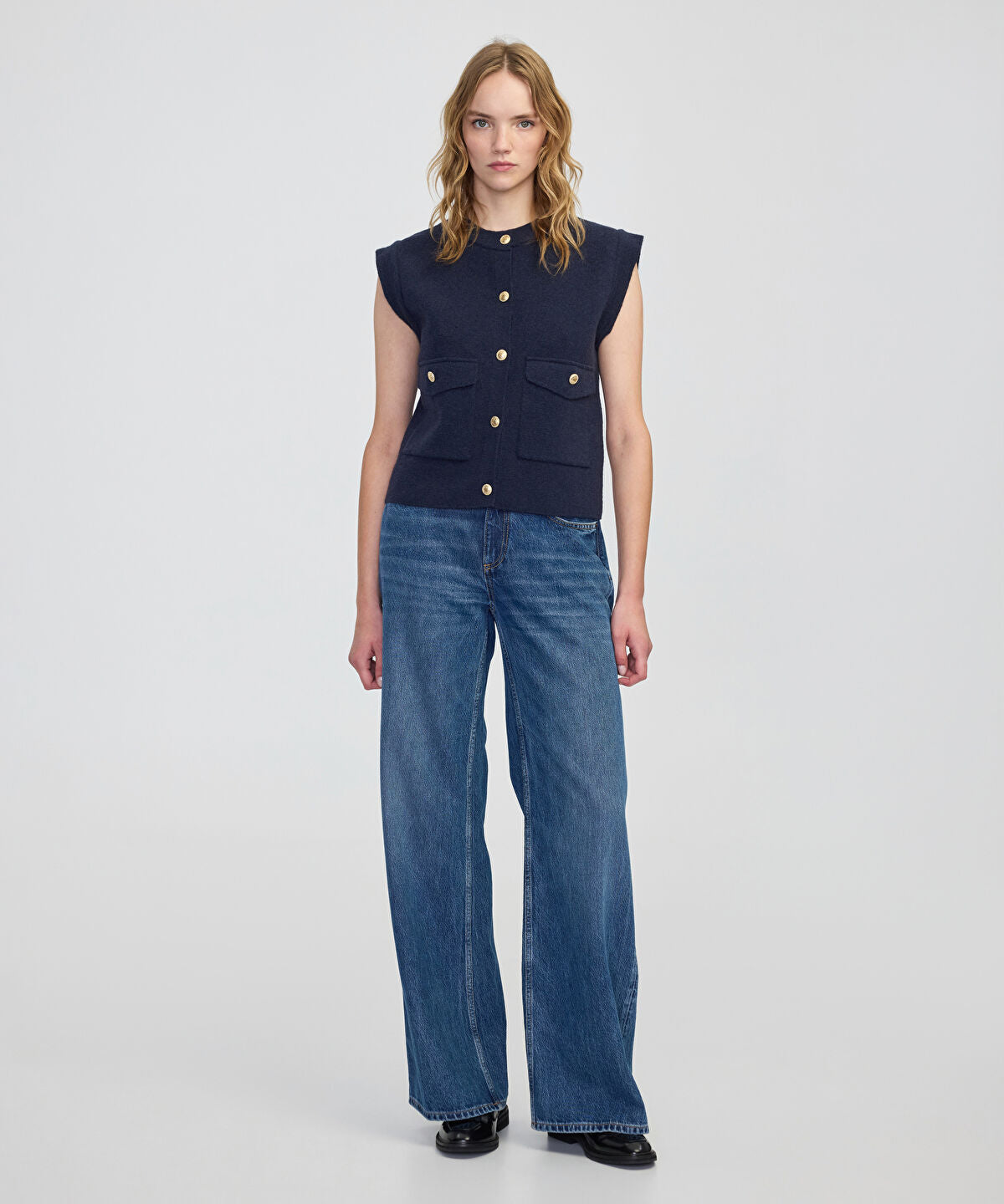 Gold-Button Knit Vest