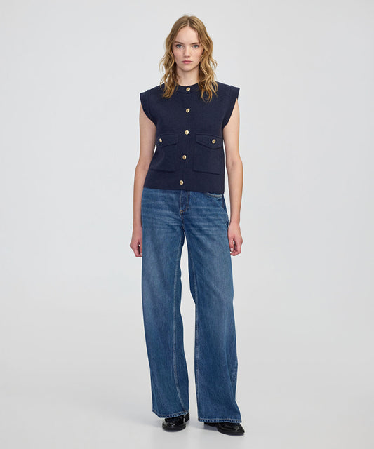 Gold-Button Knit Vest
