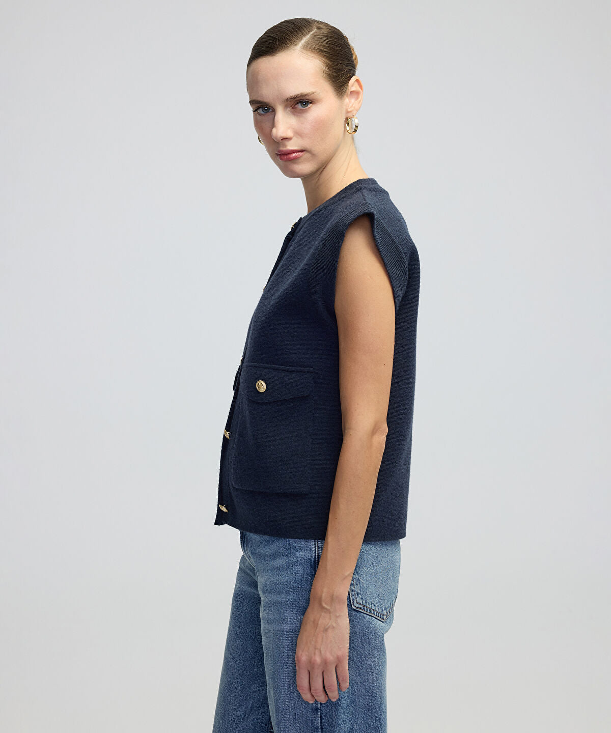 Zoomed Gold-Button Knit Vest