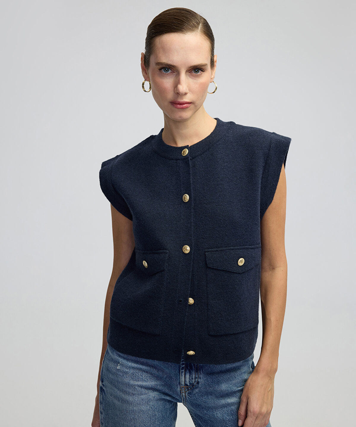 Gold-Button Knit Vest