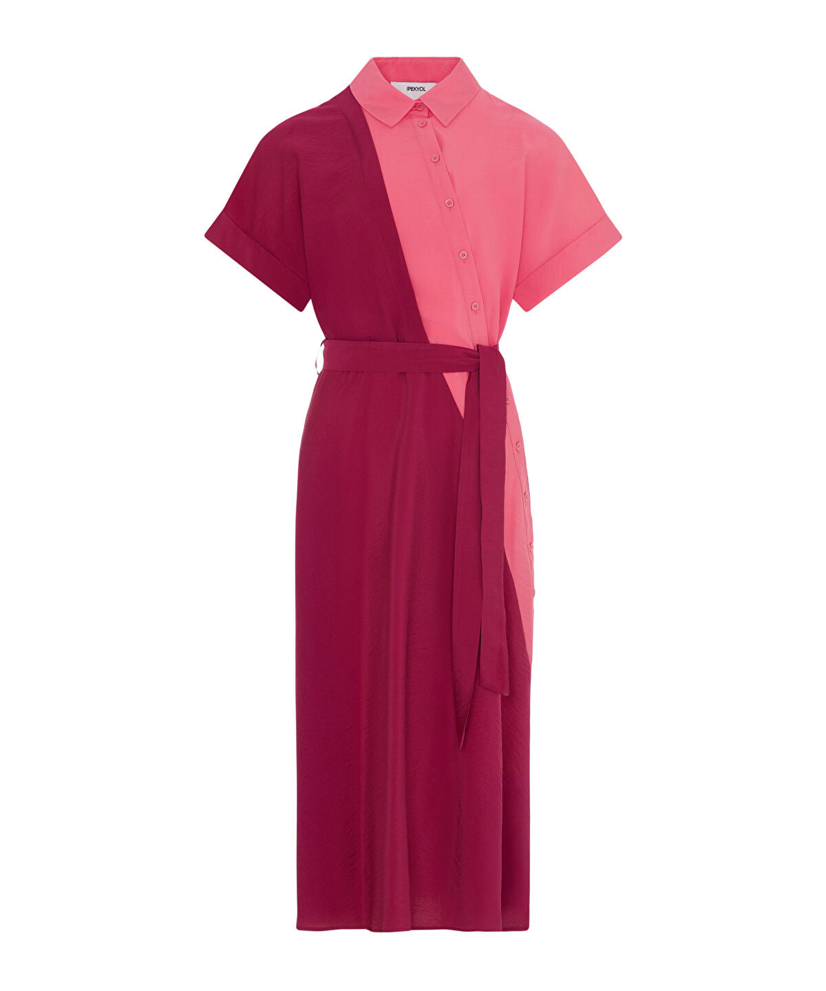 Asymmetric-Button Color-Block Dress