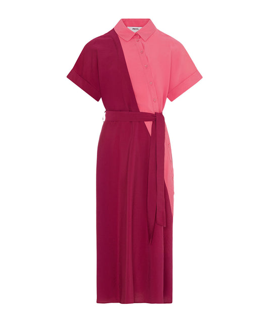 Asymmetric-Button Color-Block Dress
