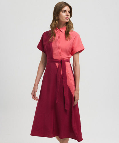 Asymmetric-Button Color-Block Dress